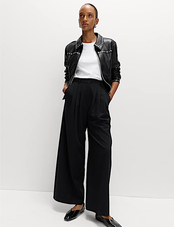 Triple Pleat Wide Leg Trousers - CZ