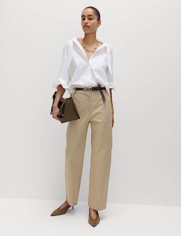 Cotton Rich Straight Leg Trousers - US