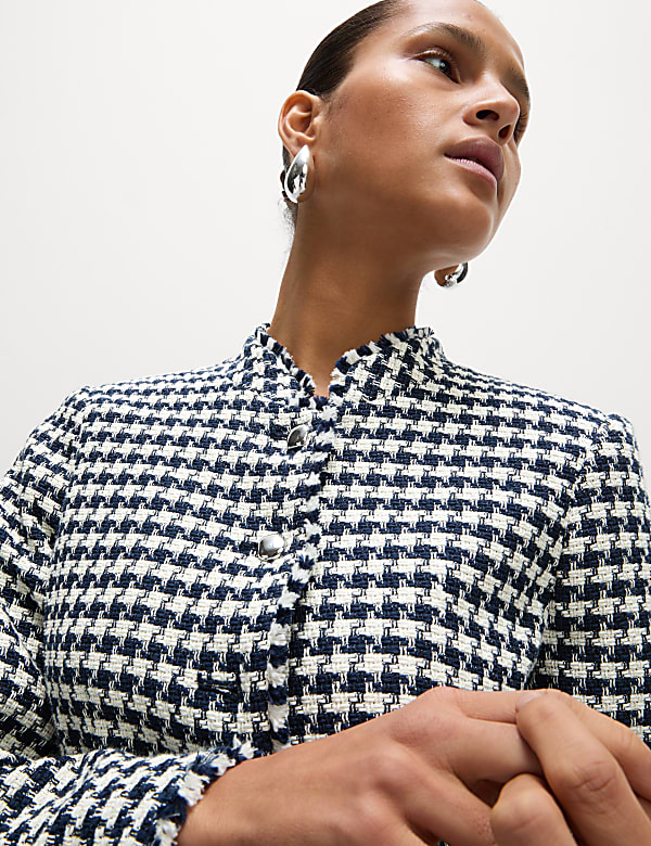 Veste en tweed &agrave; carreaux et franges - FR