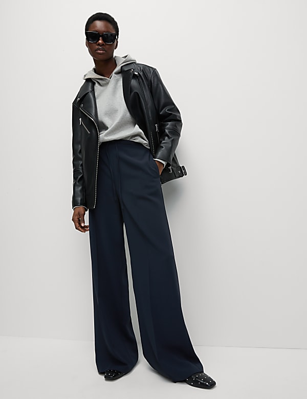 Crepe Elasticated Waist Wide Leg Trousers - AU