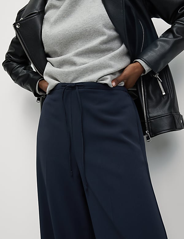 Crepe Elasticated Waist Wide Leg Trousers