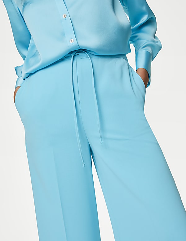 Crepe Elasticated Waist Wide Leg Trousers