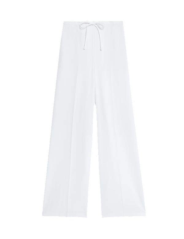 Crepe Elasticated Waist Wide Leg Trousers