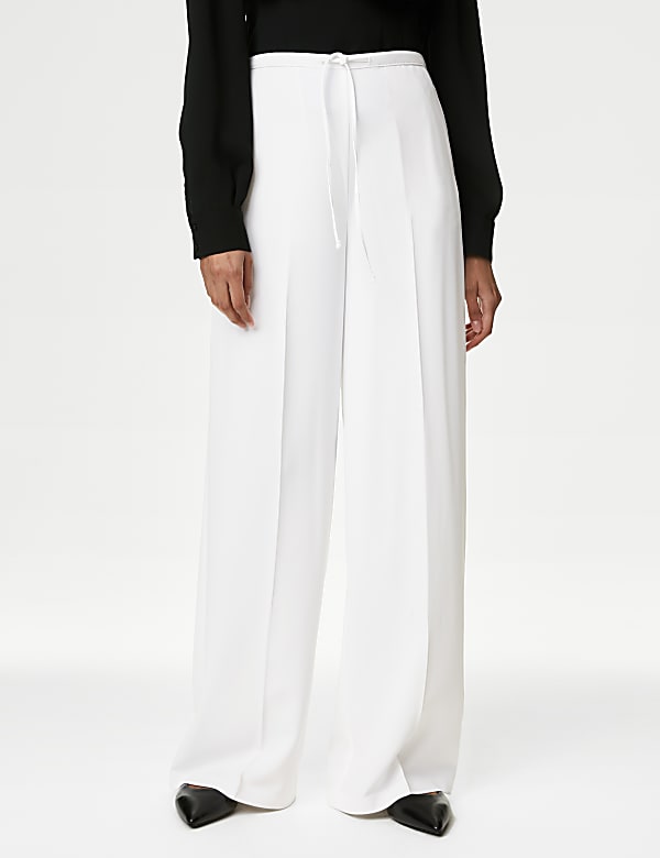 Crepe Elasticated Waist Wide Leg Trousers