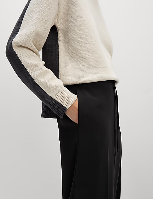 Crepe Elasticated Waist Wide Leg Trousers