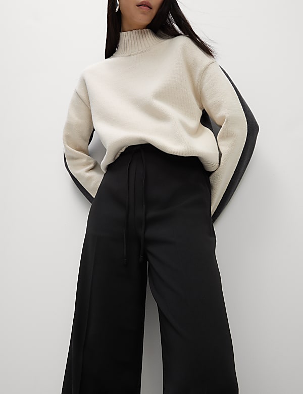 Crepe Elasticated Waist Wide Leg Trousers