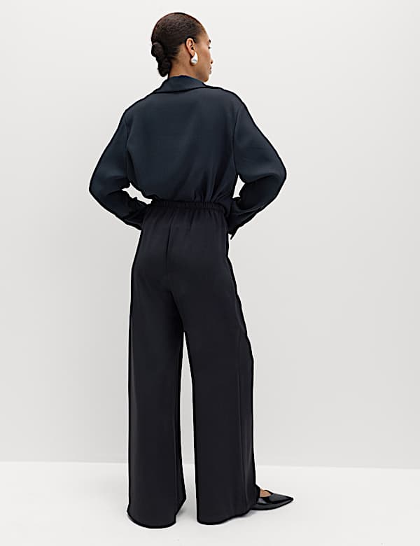 Crepe Elasticated Waist Wide Leg Trousers - US