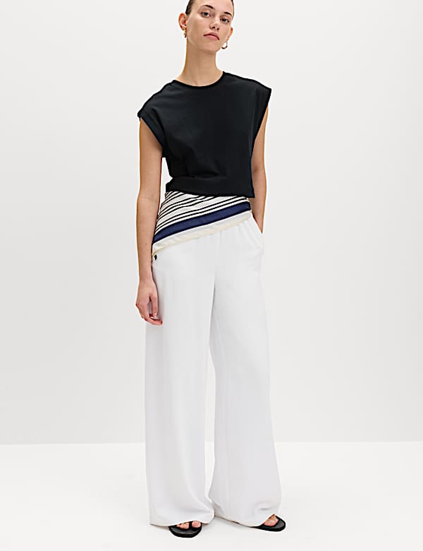 Crepe Elasticated Waist Wide Leg Trousers
