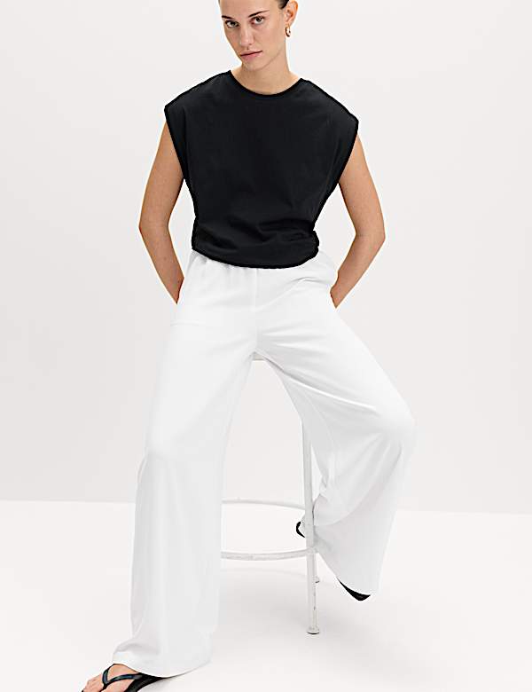 Crepe Elasticated Waist Wide Leg Trousers