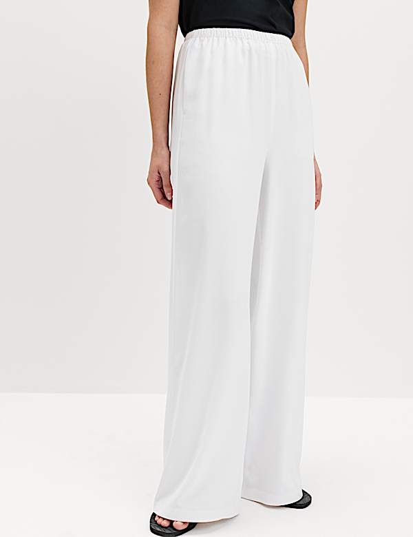 Crepe Elasticated Waist Wide Leg Trousers