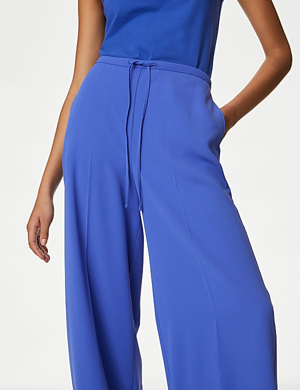 Crepe Elasticated Waist Wide Leg Trousers