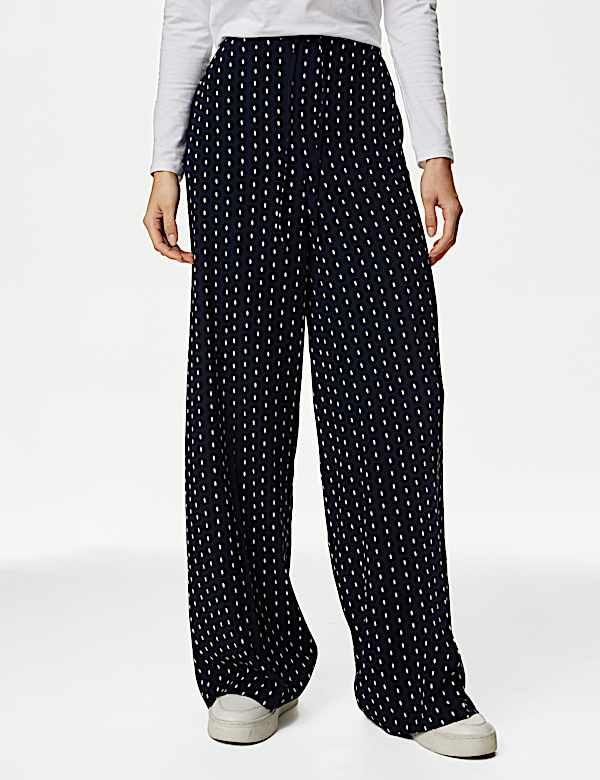Polka Dot Drawstring Wide Leg Trousers - IT