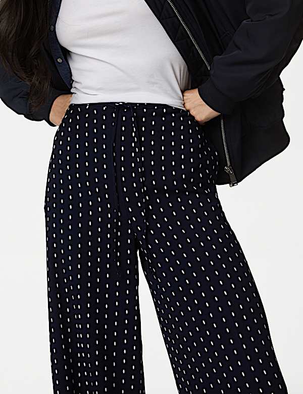 Polka Dot Drawstring Wide Leg Trousers - IT