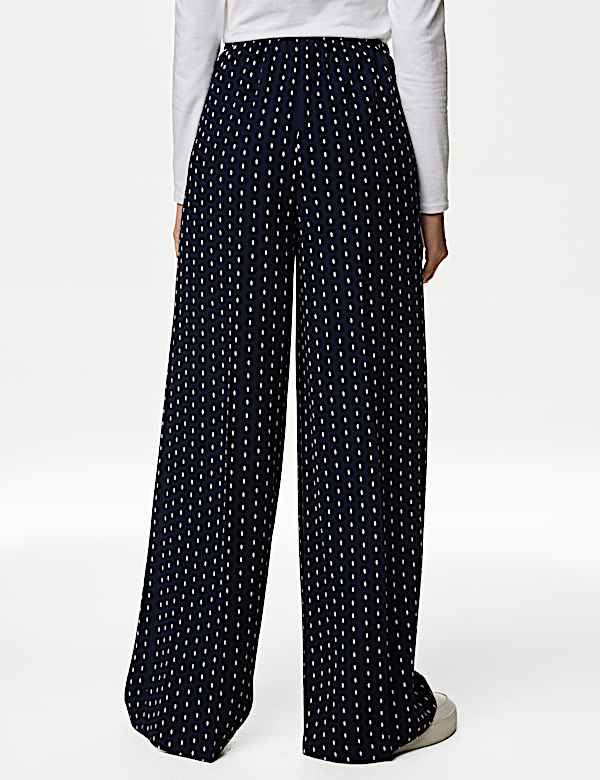 Polka Dot Drawstring Wide Leg Trousers - IT