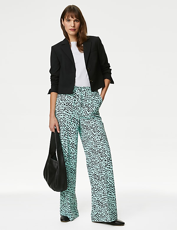 Printed Drawstring Wide Leg Trousers - GR