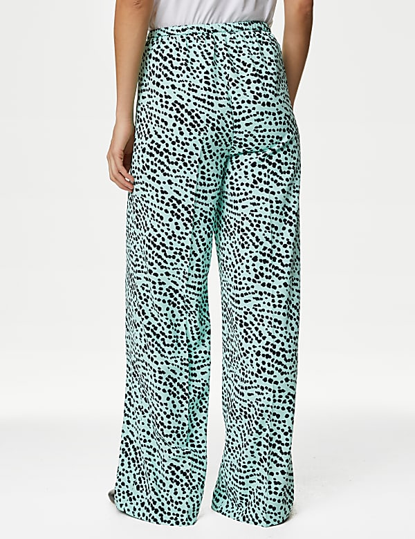 Printed Drawstring Wide Leg Trousers - ES