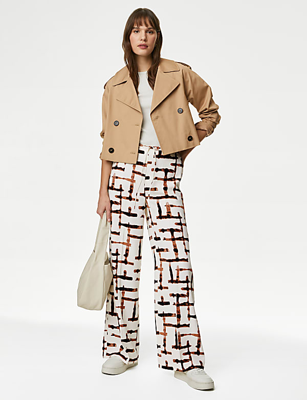 Printed Drawstring Wide Leg Trousers - HK