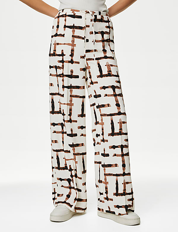 Pantalon large en lin avec imprimé et cordon - CH