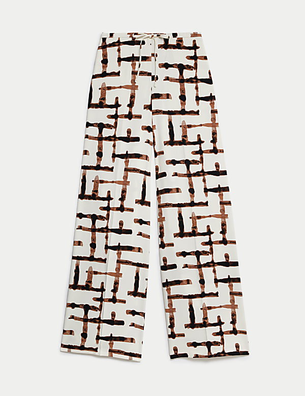 Pantalon large en lin avec imprimé et cordon - CH