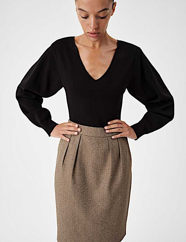 Tweed Herringbone Knee Length Tulip Skirt - AU