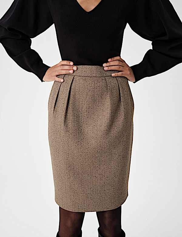 Tweed Herringbone Knee Length Tulip Skirt - AU