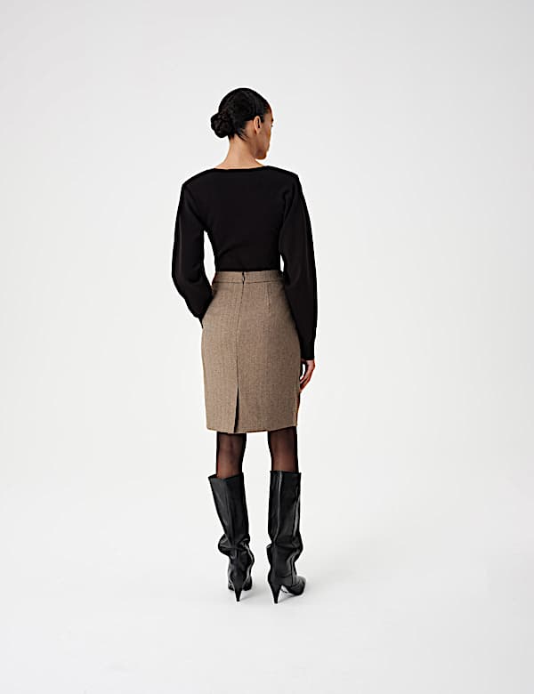 Tweed Herringbone Knee Length Tulip Skirt - AU