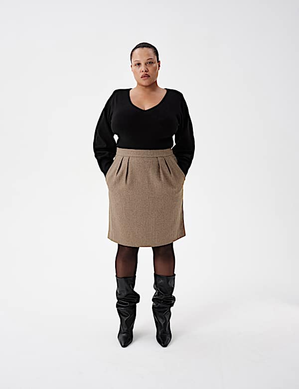 Tweed Herringbone Knee Length Tulip Skirt - AU