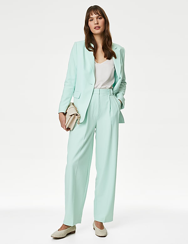 Pleat Front Relaxed Straight Trousers LIGHT GREEN Trousers M S ID