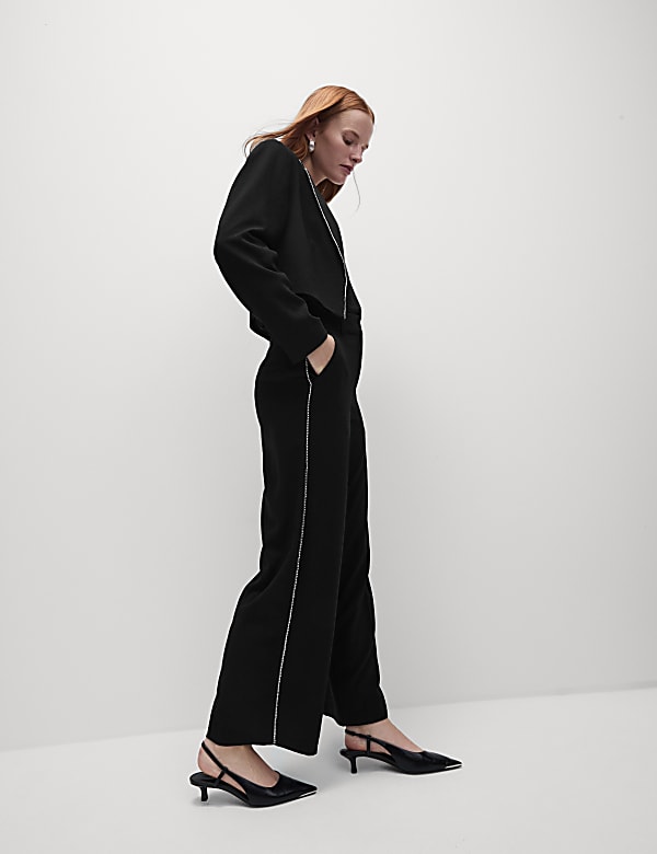 Embellished Tailored Wide Leg Trousers