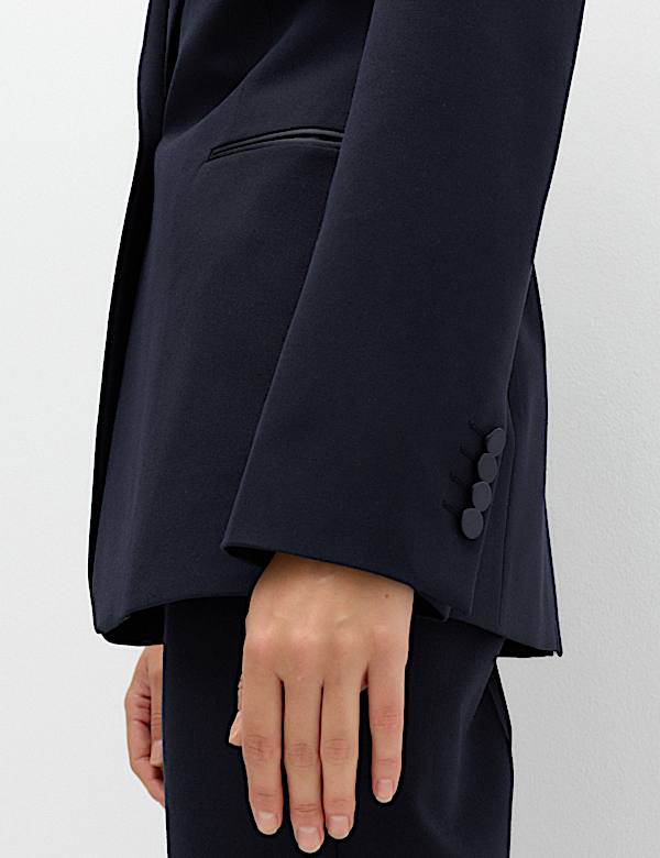 Straight Single Breasted Satin Trim Blazer - MX