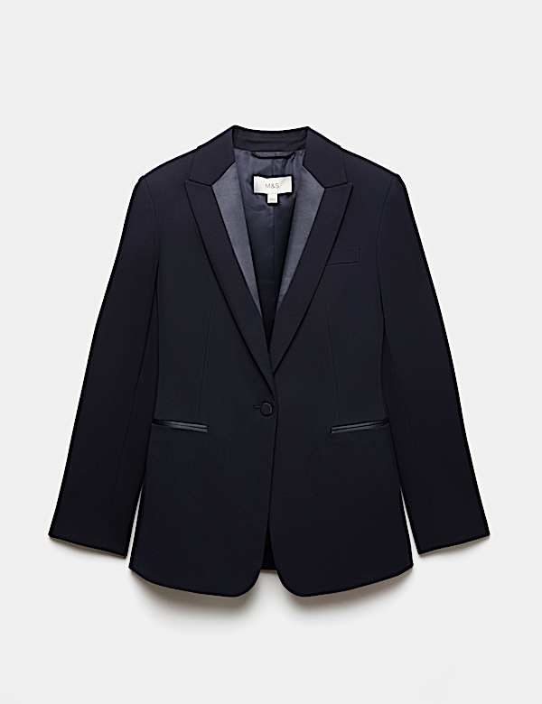Straight Single Breasted Satin Trim Blazer - MX