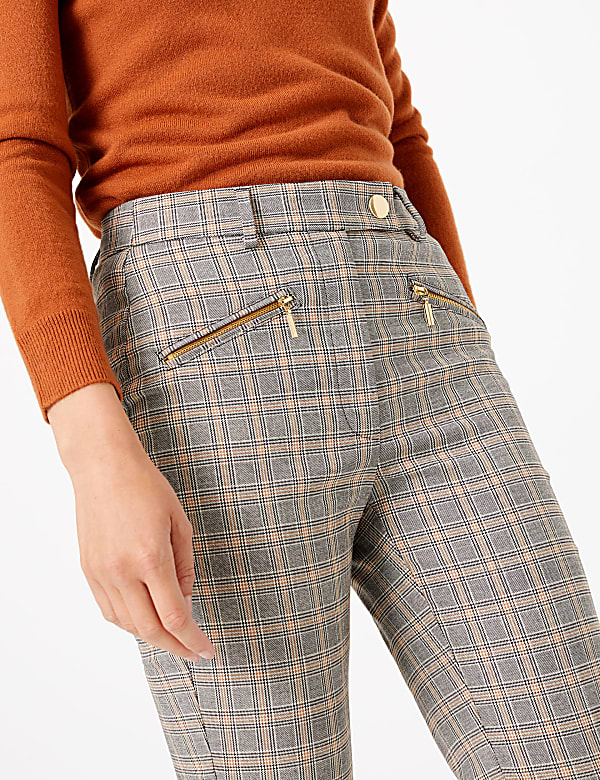 Mia Zip Checked Slim Ankle Grazer Trousers
