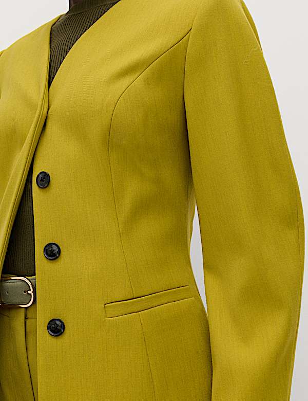 Sculpted Waisted Collarless Tailored Jacket - MX