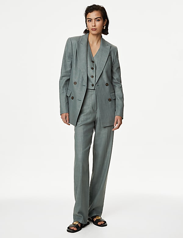 Linen Rich Pleat Front Straight Leg Trousers - HU