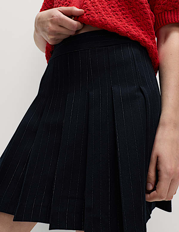 Pinstripe Pleated Mini Skirt