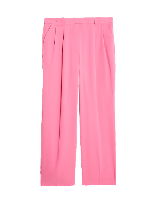 Crepe Pleat Front Straight Leg Trousers