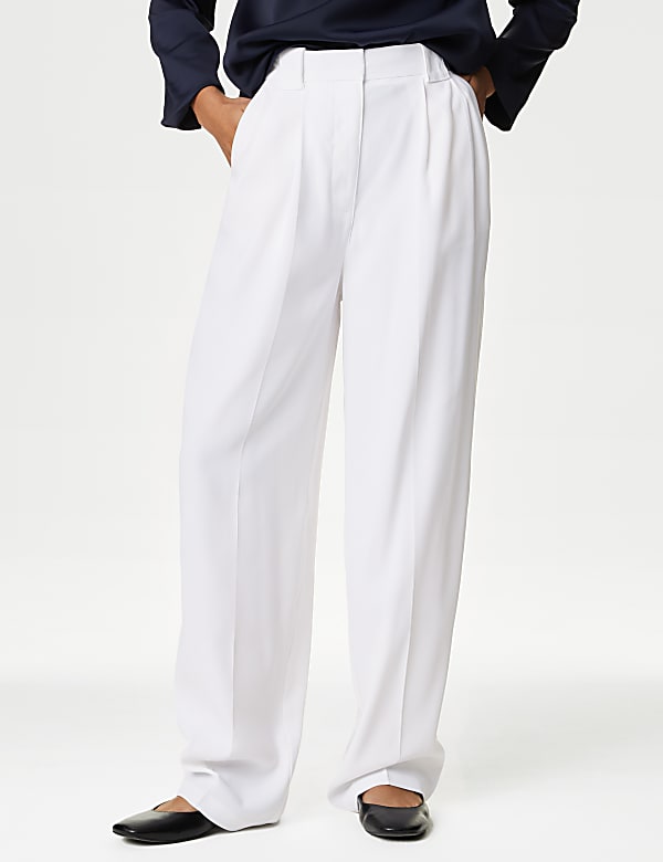 Crepe Pleat Front Straight Leg Trousers - VN
