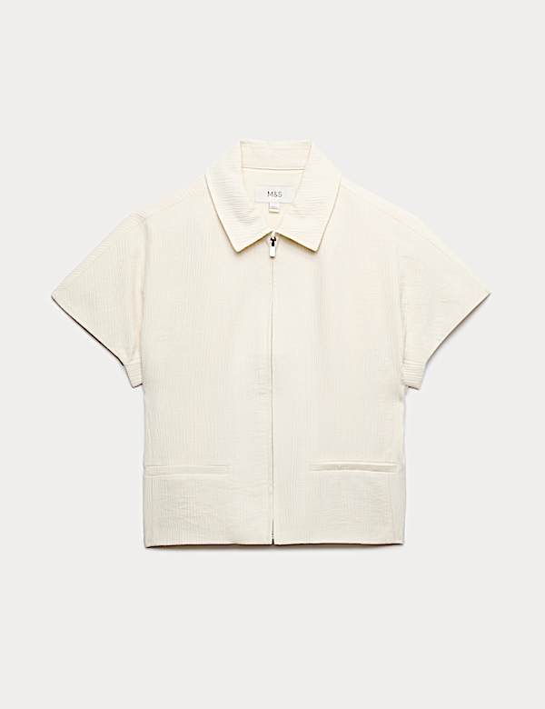 Textured Short Sleeve Zip Through Jacket - HU