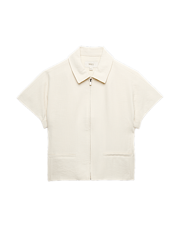 Textured Short Sleeve Zip Through Jacket
