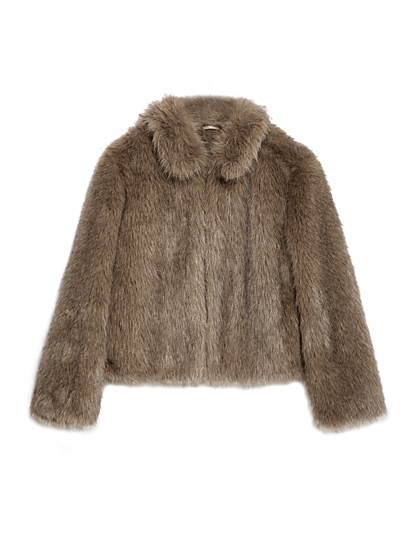 Faux Fur Collared Short Coat