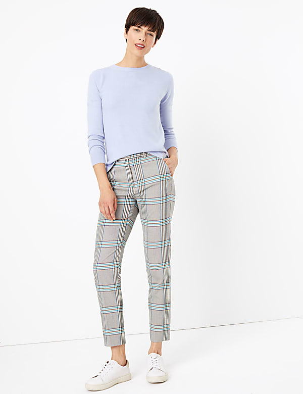 Mia Checked Slim Ankle Grazer Trousers