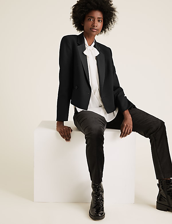 Double Breasted Cropped Tuxedo Jacket