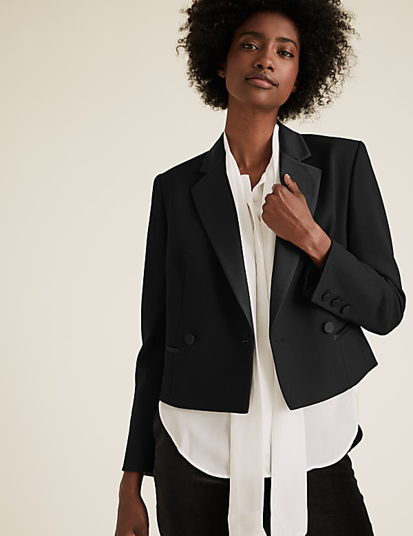 Double Breasted Cropped Tuxedo Jacket