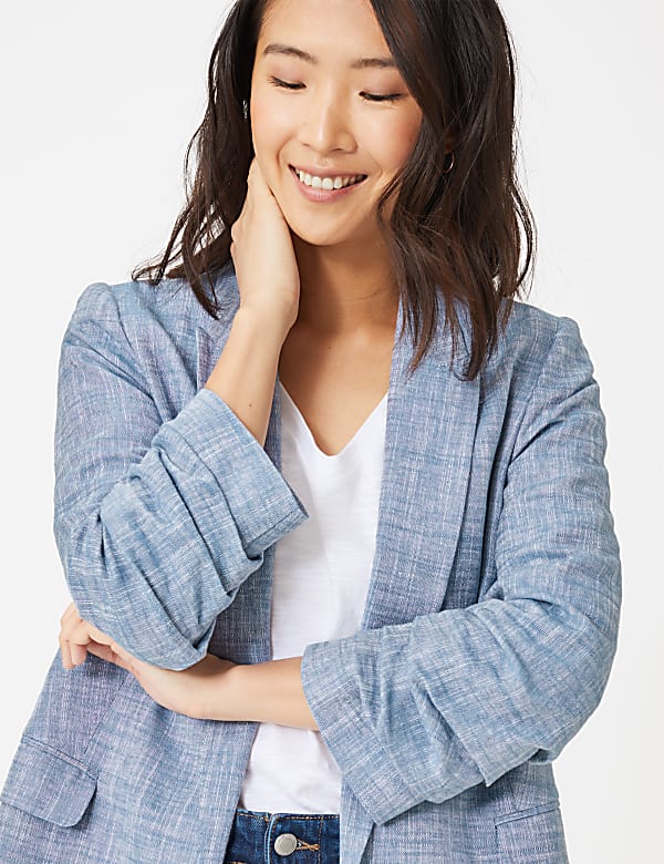 Linen Relaxed Ruched Sleeve Blazer