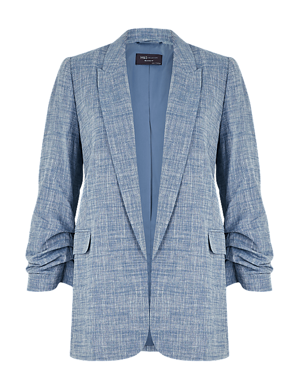 Linen Relaxed Ruched Sleeve Blazer