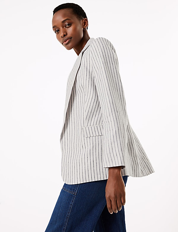Pure Linen Striped Single Breasted Blazer