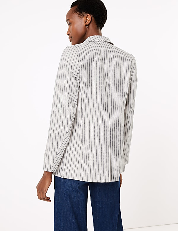 Pure Linen Striped Single Breasted Blazer