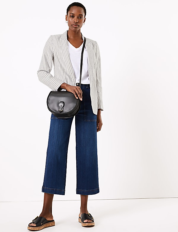 Pure Linen Striped Single Breasted Blazer