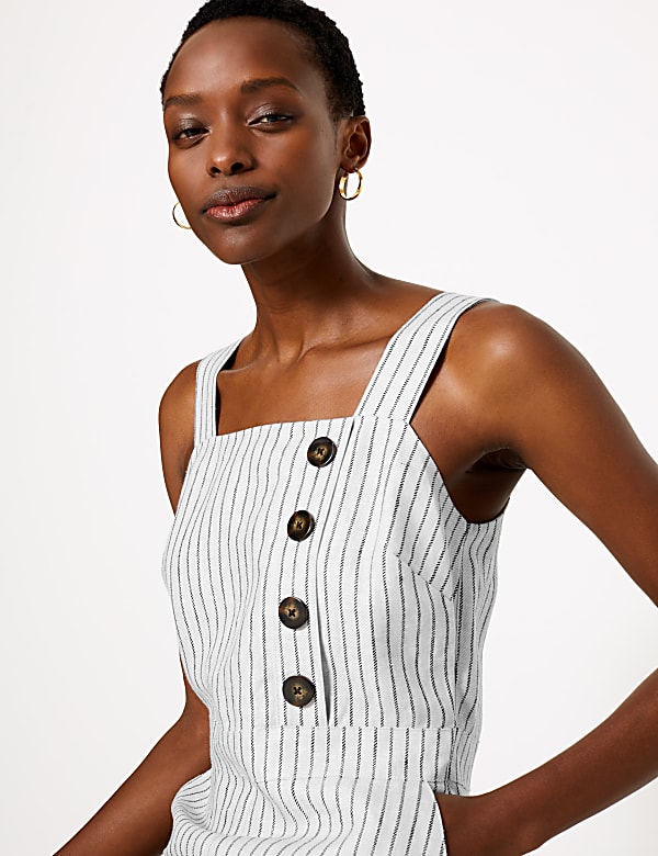 Pure Linen Striped Utility Jumpsuit