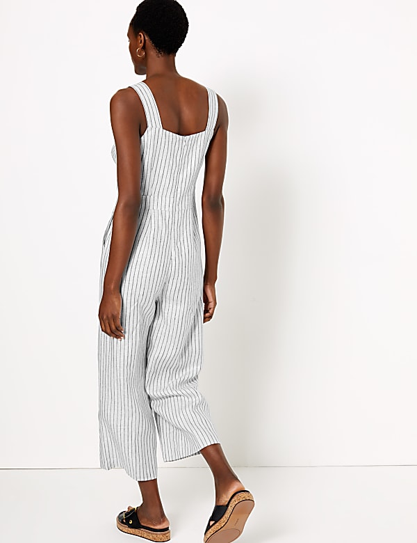 Pure Linen Striped Utility Jumpsuit